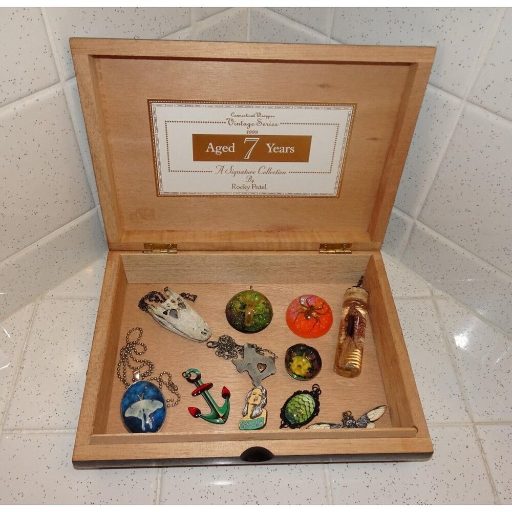 Vintage Rocky Patel Black Wood Cigar Box trinket box stash box jewelry box